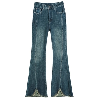 Sieviešu džinsi no denima - augsts viduklis, brīvs piegriezums ar viegli platāku kāju, brūšēts denims, 50–70% kokvilnas, Pavasaris 2025