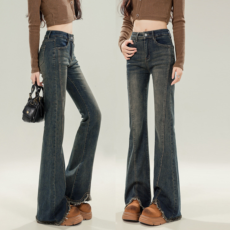 Sieviešu džinsi no denima - augsts viduklis, brīvs piegriezums ar viegli platāku kāju, brūšēts denims, 50–70% kokvilnas, Pavasaris 2025