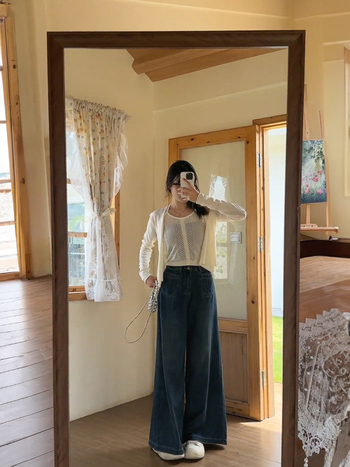 Jeansi cu talie înaltă și croială wide-leg, din denim cu spandex, stil retro, fără călcare