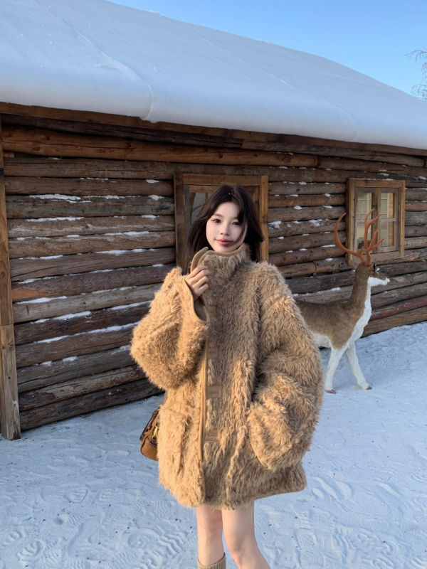 Divpusēja jaka, Korejas retro noskaņa, silta pūkaina odere, brīvs piegriezums, kokvilnas maisījuma audums