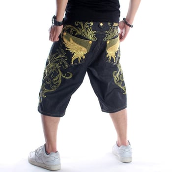 Muške traper šorceve – labav kroj, kratka duljina, srednji pojas, izvezeni detalji, Hip-Hop/Skateboard stil