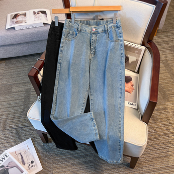 Plus izmēra džinsa bikses, augsts viduklis, taisns piegriezums, kauboj stila, 50–70% kokvilnas