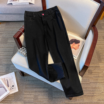 Plus izmēra džinsa bikses, augsts viduklis, taisns piegriezums, kauboj stila, 50–70% kokvilnas
