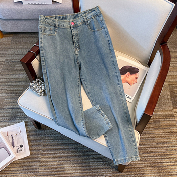 Plus izmēra džinsa bikses, augsts viduklis, taisns piegriezums, kauboj stila, 50–70% kokvilnas