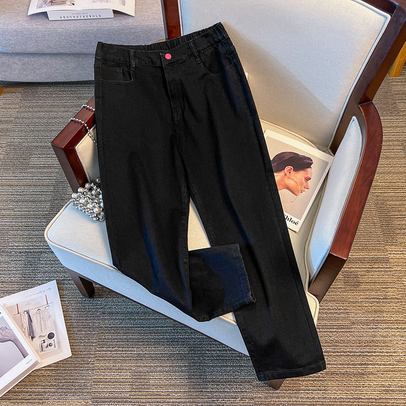 Plus izmēra džinsa bikses, augsts viduklis, taisns piegriezums, kauboj stila, 50–70% kokvilnas