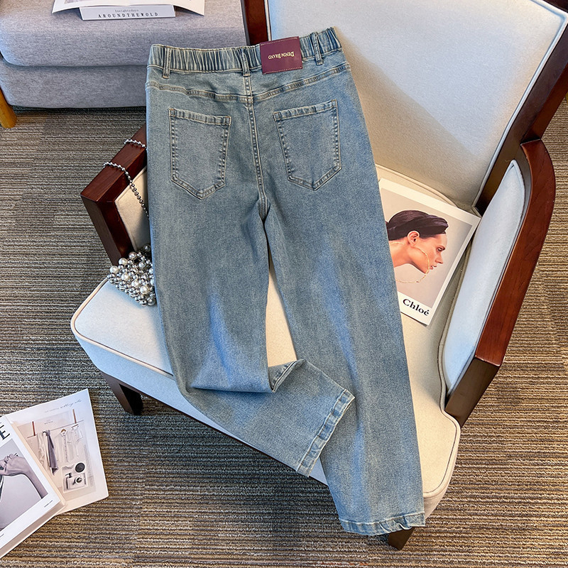 Plus izmēra džinsa bikses, augsts viduklis, taisns piegriezums, kauboj stila, 50–70% kokvilnas