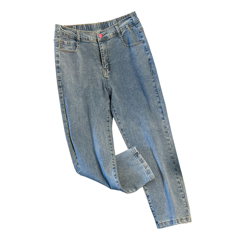 Plus izmēra džinsa bikses, augsts viduklis, taisns piegriezums, kauboj stila, 50–70% kokvilnas