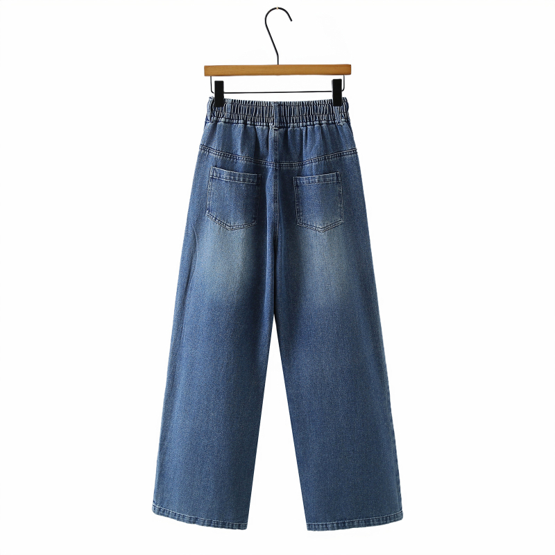 Sieviešu augsta vidukļa džinsi no kokvilnas denims, rudens 2025, taisni platā kāju stils, elastīga josta.