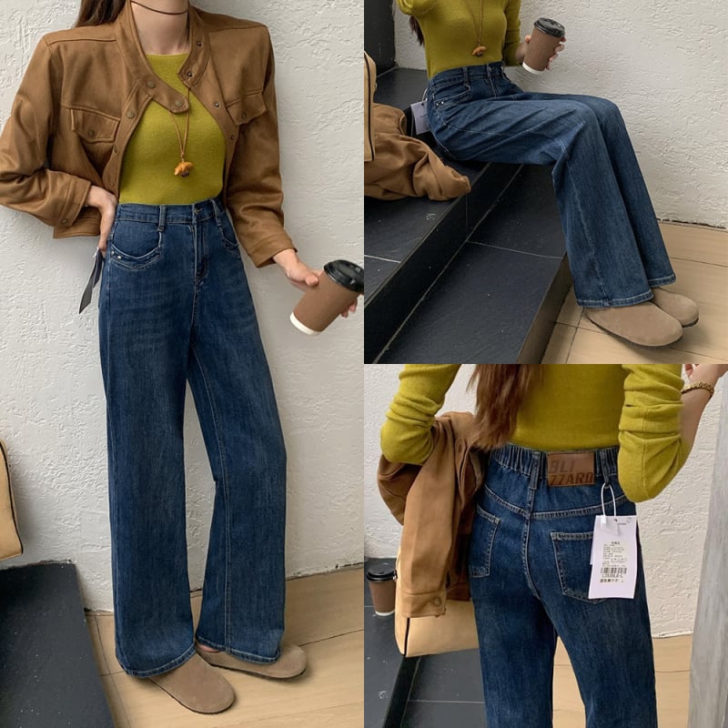 Sievietēm augsta vidukļa džinsi, garas līdz grīdai, taisna kāja, 80–90% kokvilna, rudens 2025