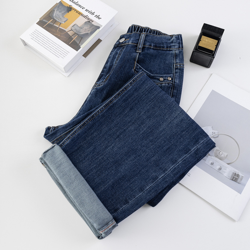 Sievietēm augsta vidukļa džinsi, garas līdz grīdai, taisna kāja, 80–90% kokvilna, rudens 2025