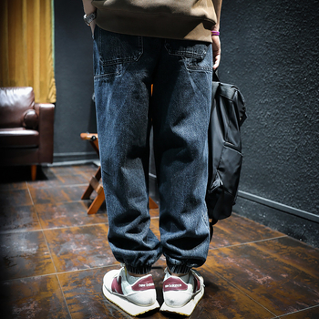 Ανδρικά τζιν από ντένιμ - ελεύθερη εφαρμογή, μέση μεσαία, κλείσιμο με κορδόνι, βαμβάκι 65%, φθινόπωρο