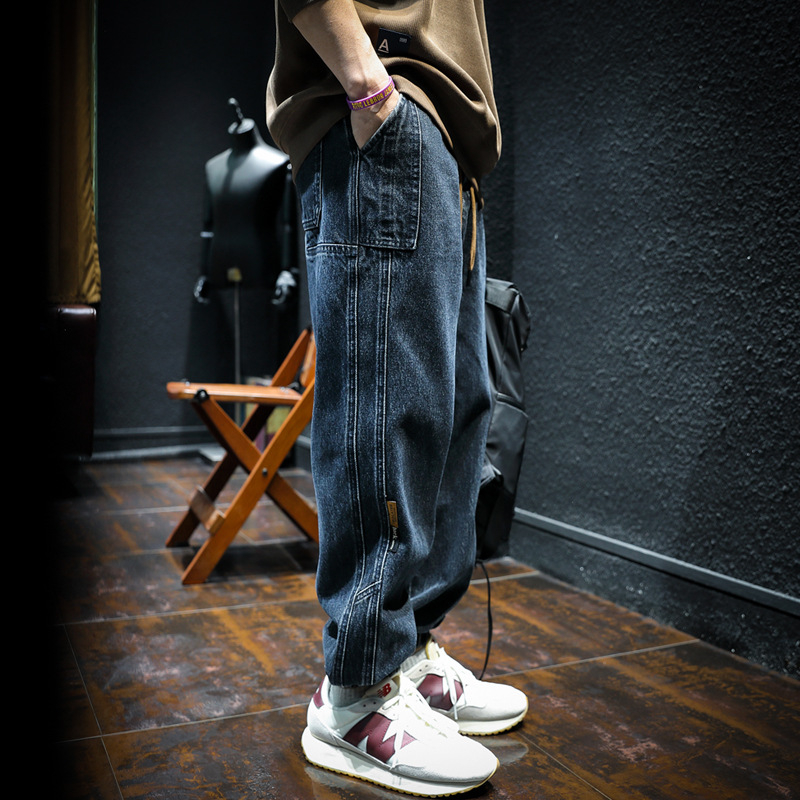 Ανδρικά τζιν από ντένιμ - ελεύθερη εφαρμογή, μέση μεσαία, κλείσιμο με κορδόνι, βαμβάκι 65%, φθινόπωρο