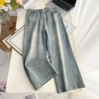 Sieviešu džinsi taisnā piegriezuma, poliesters 90–95%, silta flīsa odere, augsta josta, augsta elastība, ziemas kolekcija 2025, bez gludināšanas