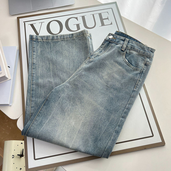 Sieviešu džinsi taisnā piegriezuma, poliesters 90–95%, silta flīsa odere, augsta josta, augsta elastība, ziemas kolekcija 2025, bez gludināšanas