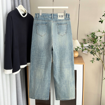 Sieviešu džinsi taisnā piegriezuma, poliesters 90–95%, silta flīsa odere, augsta josta, augsta elastība, ziemas kolekcija 2025, bez gludināšanas