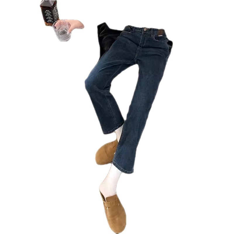 Sieviešu džinsa bikses ar augstu vidukli, taisa piegriezuma, ar fleece oderi, potīšu garums, 70–80% kokvilnas