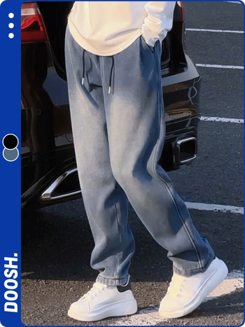 Τζιν με μοτίβο αστέρων στον ουρανό, χαλαρή ίσια γραμμή, μέση με φερμουάρ, βαμβακερό ντένιμ 50%, μικροελαστικότητα