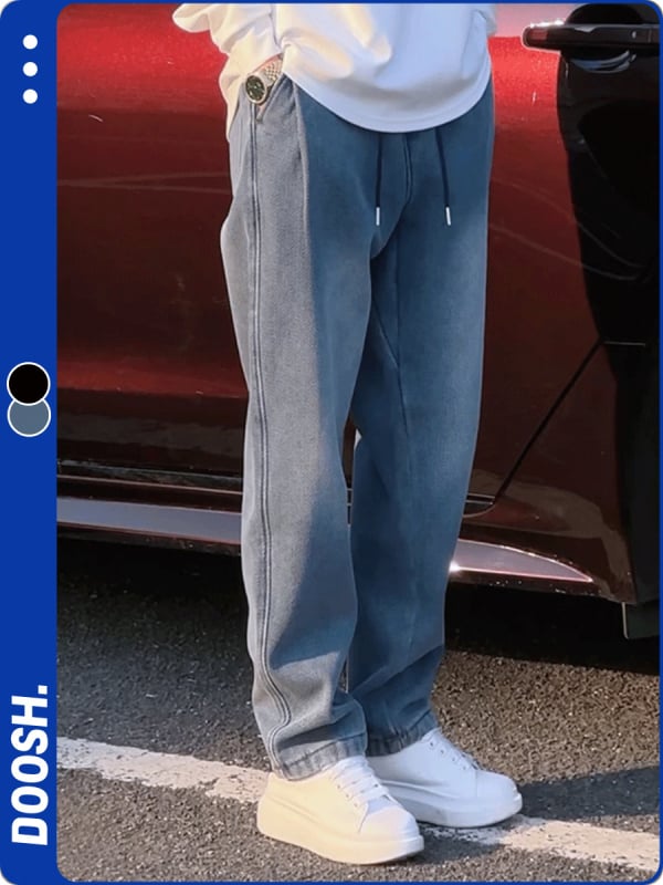 Τζιν με μοτίβο αστέρων στον ουρανό, χαλαρή ίσια γραμμή, μέση με φερμουάρ, βαμβακερό ντένιμ 50%, μικροελαστικότητα