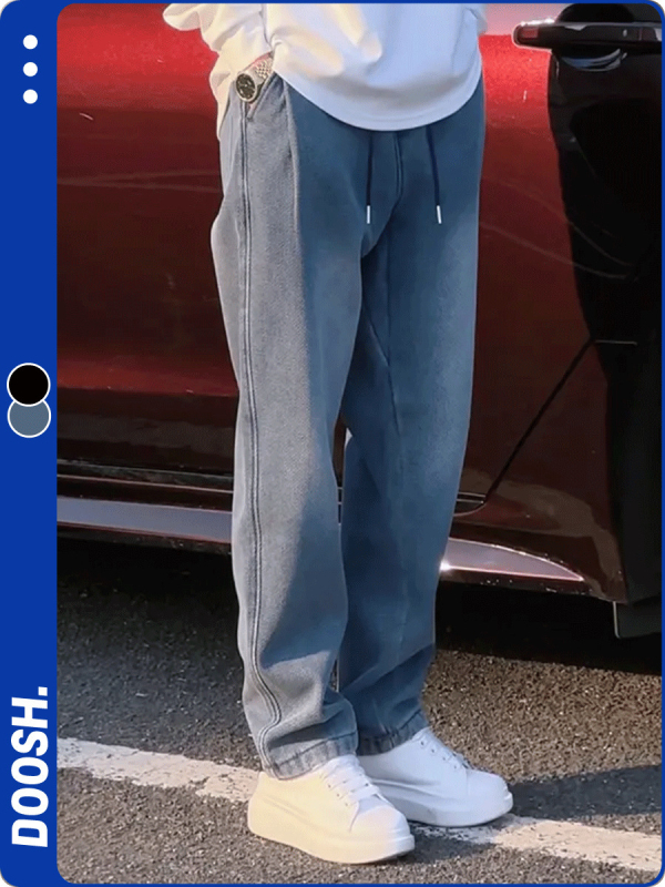 Τζιν με μοτίβο αστέρων στον ουρανό, χαλαρή ίσια γραμμή, μέση με φερμουάρ, βαμβακερό ντένιμ 50%, μικροελαστικότητα