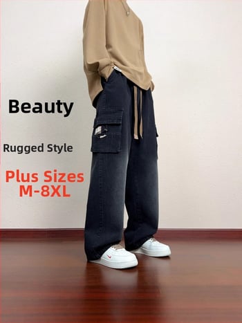 Ανδρικά παντελόνια cargo με ίσια γραμμή, πολλαπλές τσέπες, βαμβακομίγμα, μεσαία μέση, Άνοιξη–Φθινόπωρο