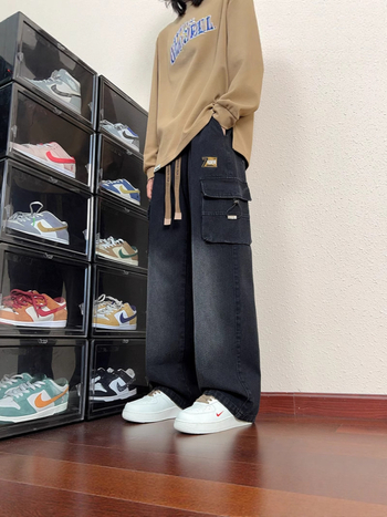 Ανδρικά παντελόνια cargo με ίσια γραμμή, πολλαπλές τσέπες, βαμβακομίγμα, μεσαία μέση, Άνοιξη–Φθινόπωρο