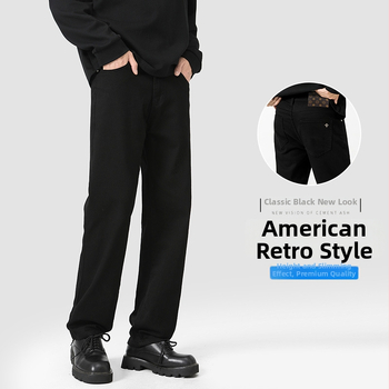 Ανδρικά τζιν από ντένιμ: μεσαία μέση, ελαστικό, ίσια γραμμή, φερμουάρ, καθημερινή χρήση