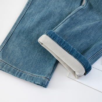 Sieviešu džinsi ar taisnu piegriezumu, iekšējā flisa siltināšana ziemai 2025, regulējams viduklis, mikroelastība, bez gludināšanas