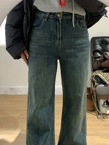 Ženske hlače od denima visokog struka, široke nogavice, denim s elastanom, 3D krojenje, japansko-korejski casual stil