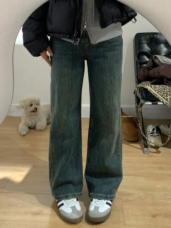 Ženske hlače od denima visokog struka, široke nogavice, denim s elastanom, 3D krojenje, japansko-korejski casual stil
