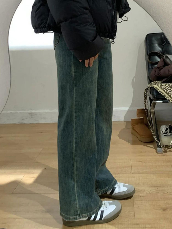 Ženske hlače od denima visokog struka, široke nogavice, denim s elastanom, 3D krojenje, japansko-korejski casual stil