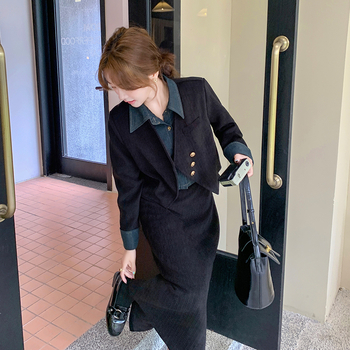 Set din velur din două piese cu imprimeu color-block, primăvara 2025, fustă midi, mâneci lungi, poliester 95%+