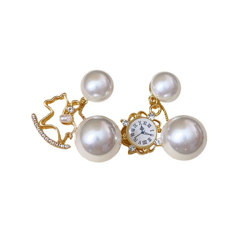Cercei din perle artificiale și zirconiu, motif animal, stil franțuzesc vintage, design asimetric, post de ureche din oțel