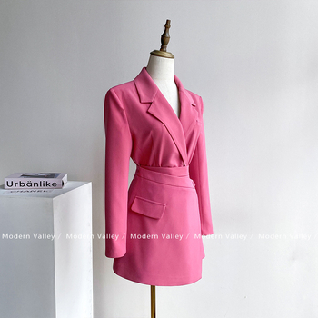 Costum fustă din două piese – Model solid, cusături prin colaj, poliester, mâneci lungi