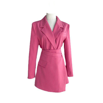 Costum fustă din două piese – Model solid, cusături prin colaj, poliester, mâneci lungi