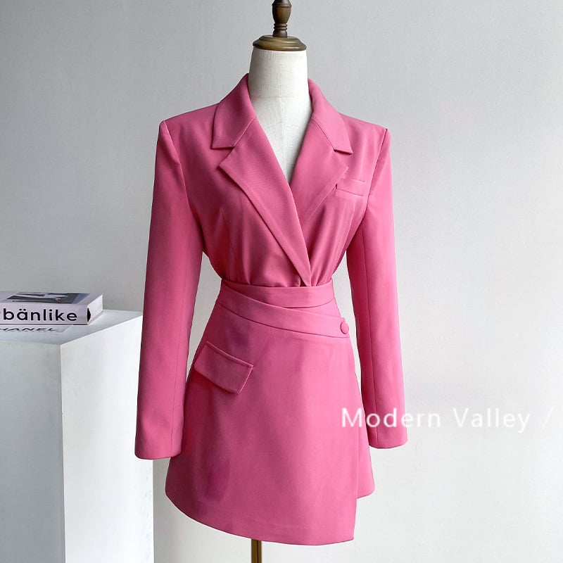 Costum fustă din două piese – Model solid, cusături prin colaj, poliester, mâneci lungi