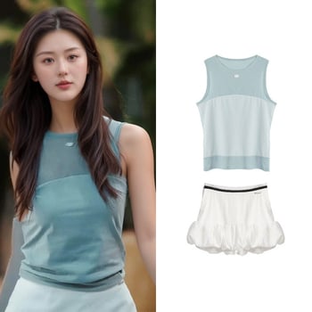 Set din două piese: top fără mâneci și fustă scurtă, țesătură din bumbac-poliester, vară 2025