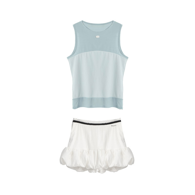 Set din două piese: top fără mâneci și fustă scurtă, țesătură din bumbac-poliester, vară 2025