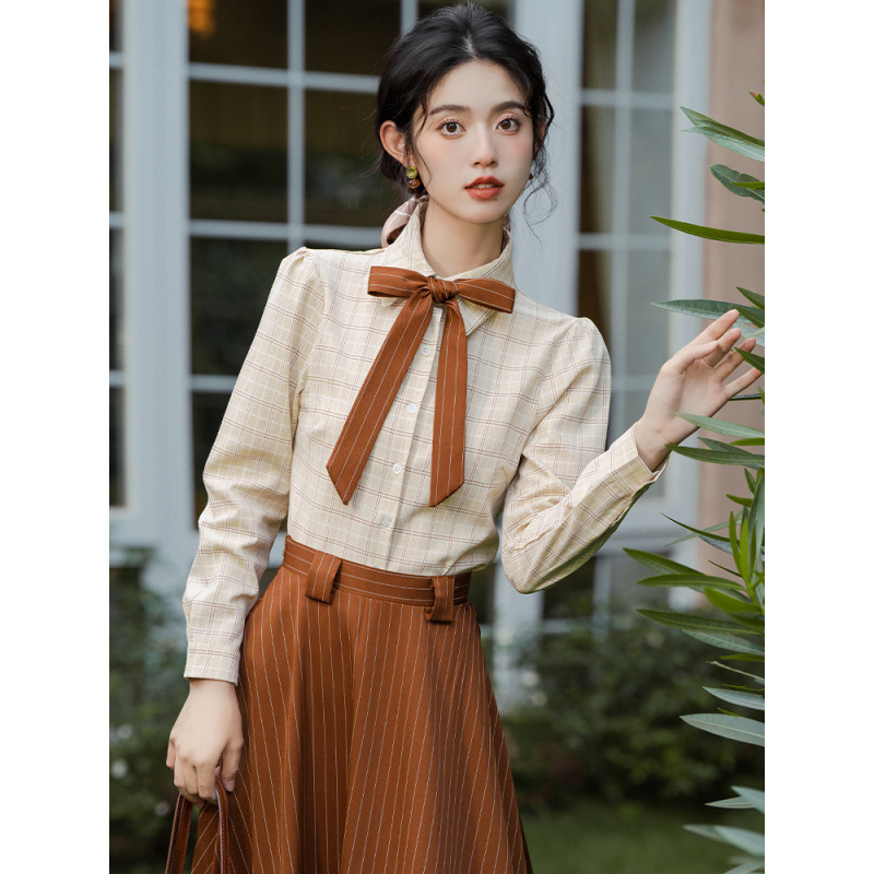 Rochie inspirată din cheongsam și set de fustă, stil urban retro britanic, fustă lungă, mâneci Feifei, cod produs Ht 25 w m 6756