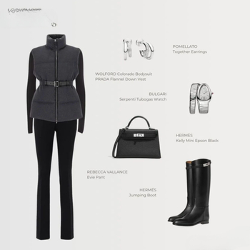 Γυναικείο γιλέκο από μαλλί με γέμισμα από λευκά πούπουλα, διακοσμητικό τρίγωνο λογότυπο, κομψή μέση, σταθερός γιακάς, μπροστινό φερμουάρ, χειμερινή συλλογή 2024