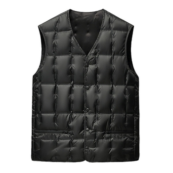 Пухена жилетка за мъже, V-образно деколте, плътна изолация, пълнеж: бял патица пух, джобове с цип