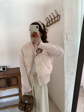 Női koreai stílusú pehelydzseki fehér kacsapuhával, 86–90% töltet, nylon anyag, karcsúsított szabás, rövid fazon