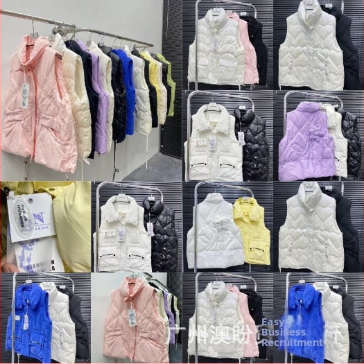 Γυναικείο γιλέκο με πούπουλα, χαλαρή γραμμή, με φερμουάρ, γέμισμα από λευκό πούπουλο πάπιας, εξωτερικός ύφασμα βαμβάκι-πολυεστέρας, μήκος 50–65 cm, λαιμόκοψη ανοιχτών ώμων