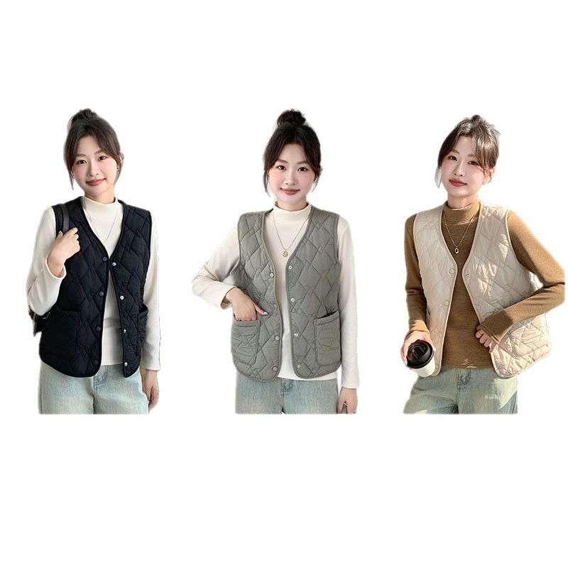 Γυναικείο γιλέκο σε στυλ καρντιγκάν από πολυεστέρα, γέμισμα πολυεστερικο-βαμβακερό, φερμουάρ, λαιμός σε σχήμα U