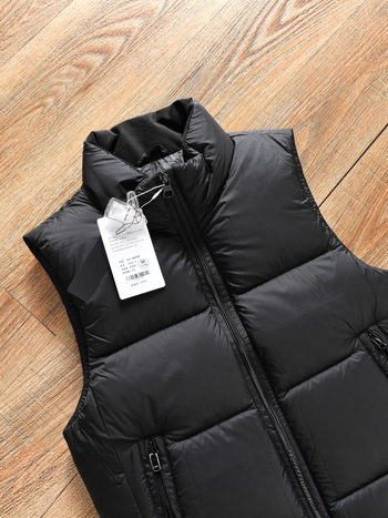 Мъжки пухен жилет с висока яка, пух 86–90%, пълнеж 98–123 g, цип, без качулка, зимен модел 2025, свободна кройка