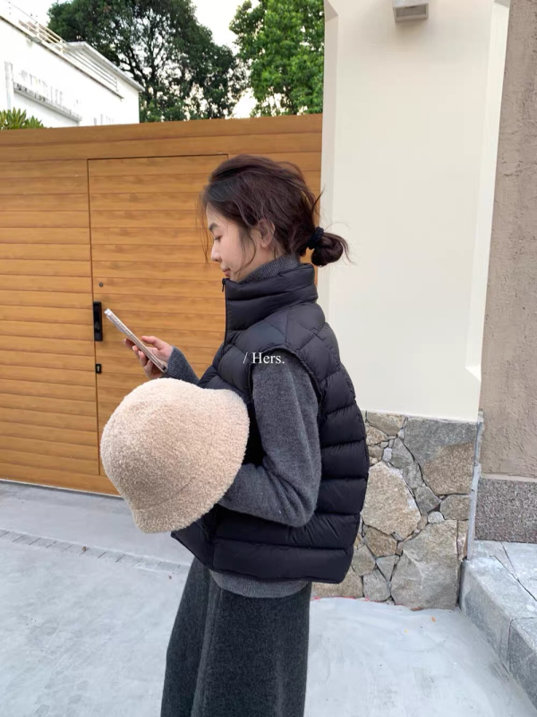 Корейски стил ръбеста пухена жилетка за жени, есен-зима, 1118-157Z, свободна кройка, дълга дължина, пух от патица 51–55%, основна материя полиестер