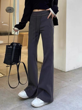 Ženske hlače od pamuka-elastana, mikro- flare kroj, visokim strukom, dugačke do poda, casual stil, proljeće 2025