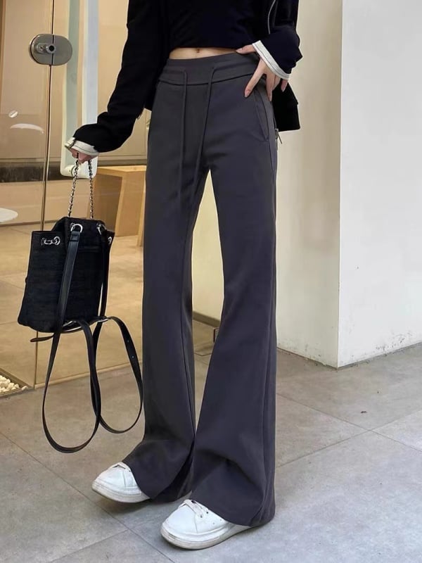 Ženske hlače od pamuka-elastana, mikro- flare kroj, visokim strukom, dugačke do poda, casual stil, proljeće 2025