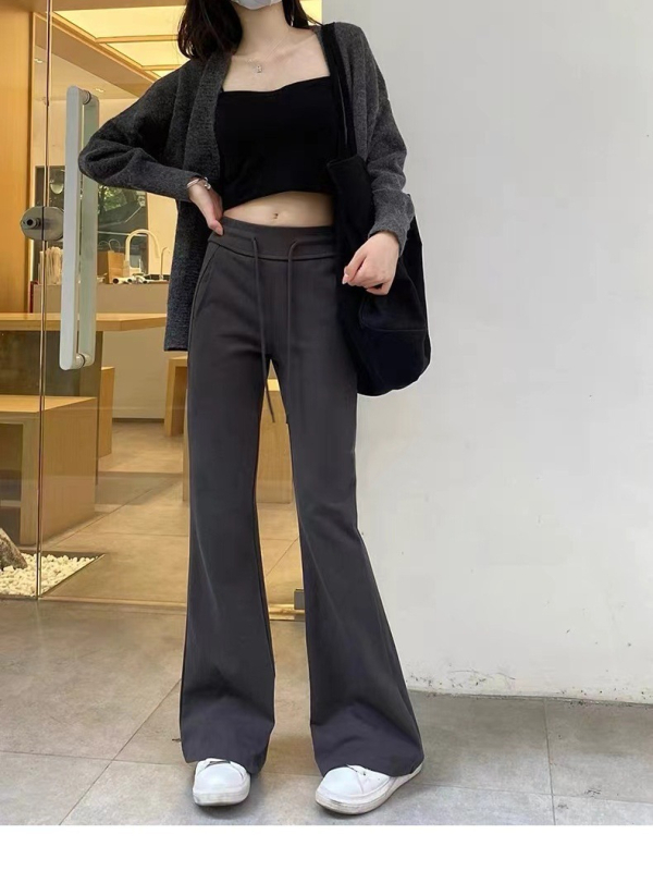 Ženske hlače od pamuka-elastana, mikro- flare kroj, visokim strukom, dugačke do poda, casual stil, proljeće 2025