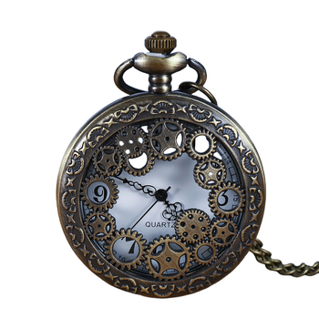 Ceas de buzunar cu mișcare cuarț, carcasă rotundă din metal, coroană spirală, logo imprimat, posibilitate de gravură personalizată, modelul 68, design retro cu dinți de roată