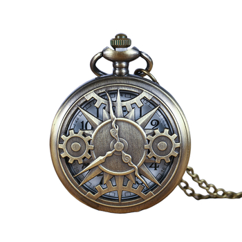 Ceas de buzunar cu mișcare cuarț, carcasă rotundă din metal, coroană spirală, logo imprimat, posibilitate de gravură personalizată, modelul 68, design retro cu dinți de roată